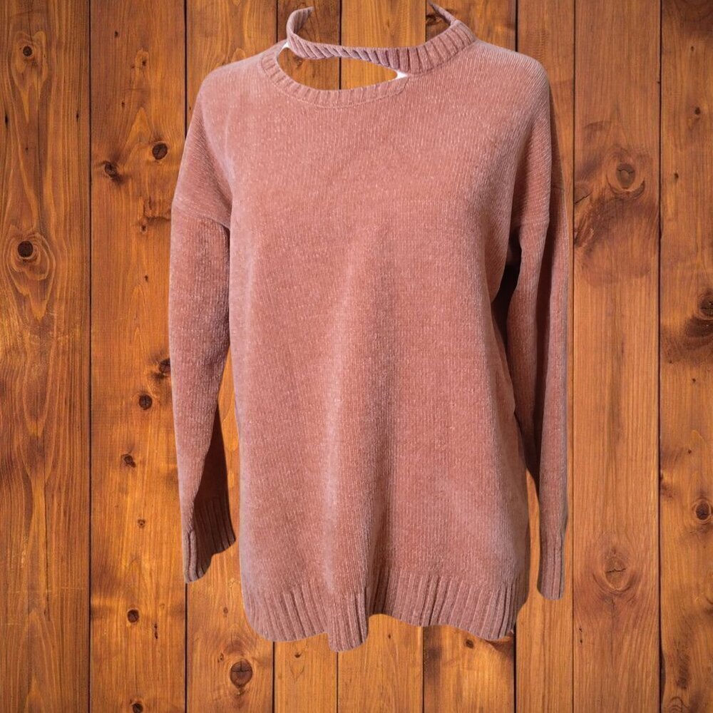 Elodie Pale Orange Split Neck Long Sleeve Side Slit Pullover Sweater Size Small